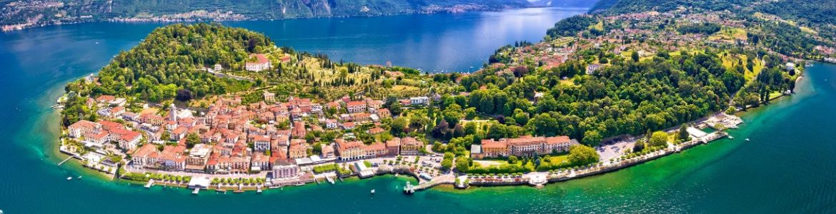 Panoramic aerial view of Belaggio in Lake Como