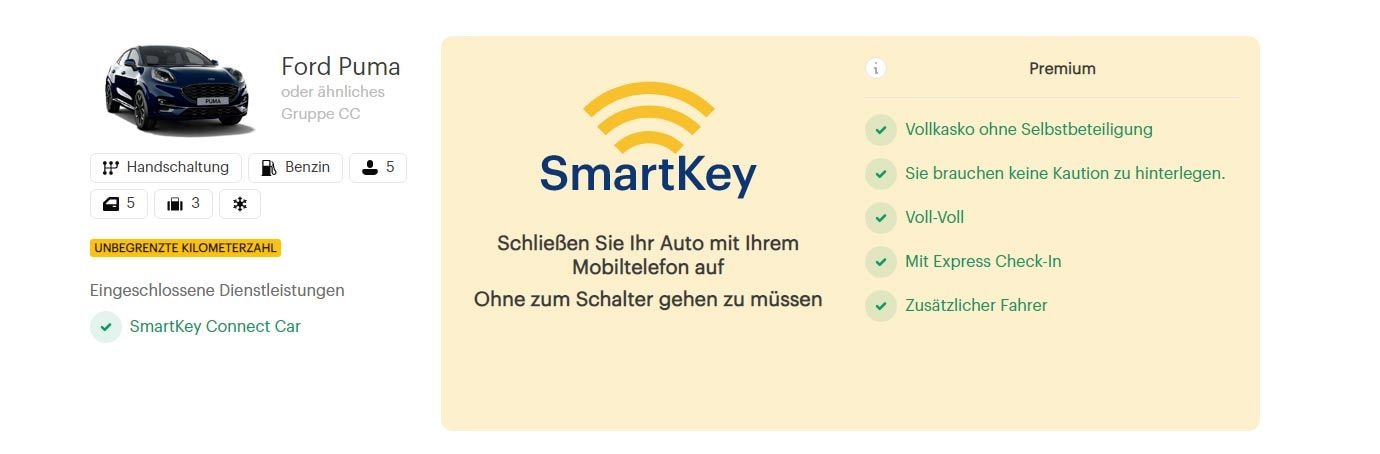 meinen Mietwagen mit SmartKey